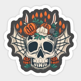 Skull with Various Objects and Plants Sticker